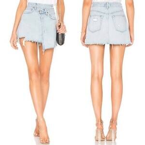 AGOLDE Skirt Womens 24 Blue Denim Mini Asymmetrical Distressed Frayed